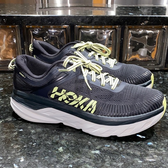 Hoka Other - Hoka One One Bondi 7 Athletic Shoes Navy Blue White & Yellow Highlights Size 12
